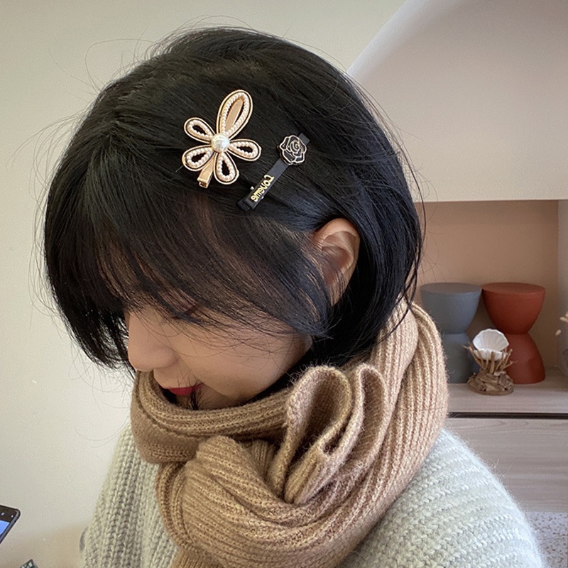 1 Set Kẹp Tóc Hình Gấu/Mèo Đính Đá Ngọc Trai Nhân Tạo Phong Cách Hàn Quốc Cổ Điển