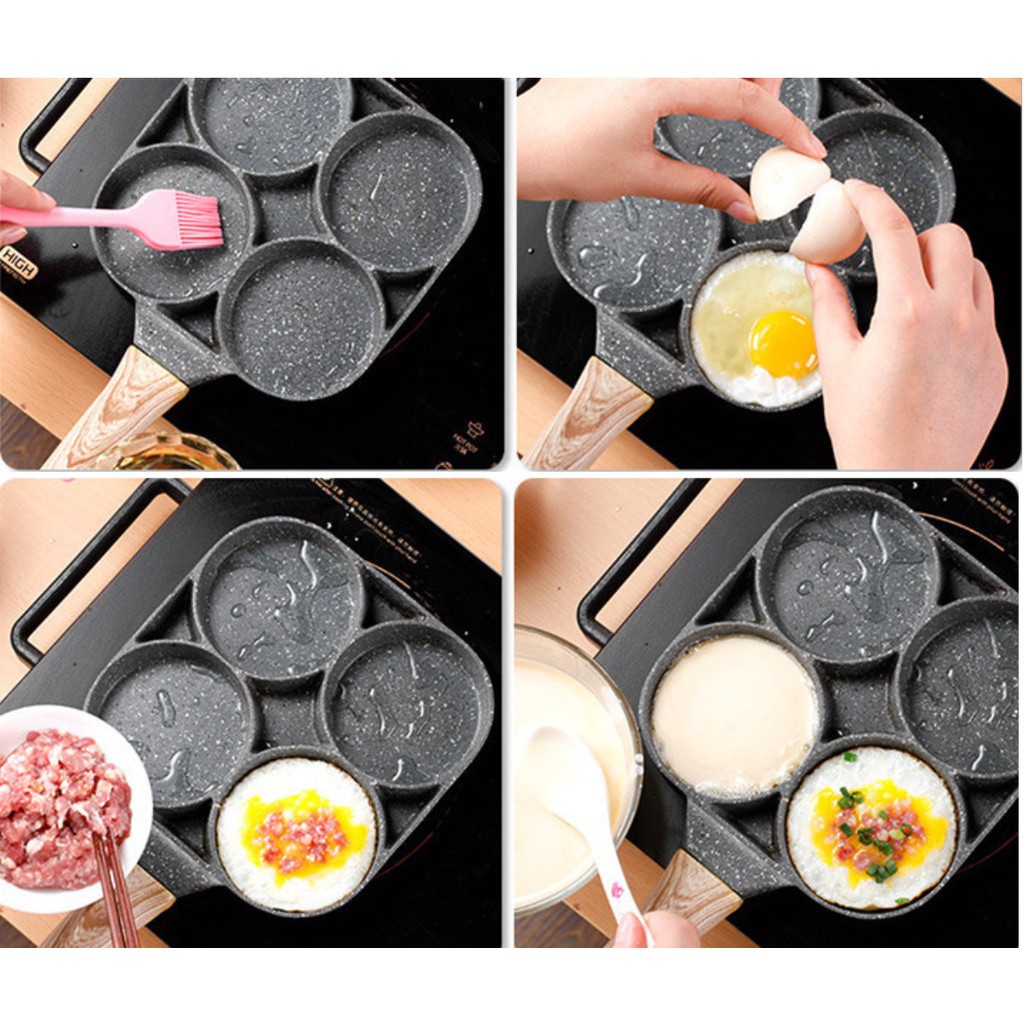 Chảo Cán Gỗ Chia 4 Ô Làm Bánh Pancake Nấu Ăn Decor Trang Trí Nhà Bếp