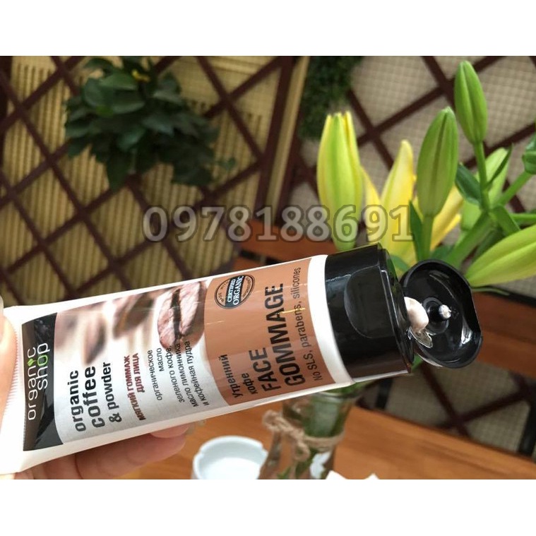 Tẩy tế bào chết mặt cà phê dưỡng trắng da Organic Shop 75ml