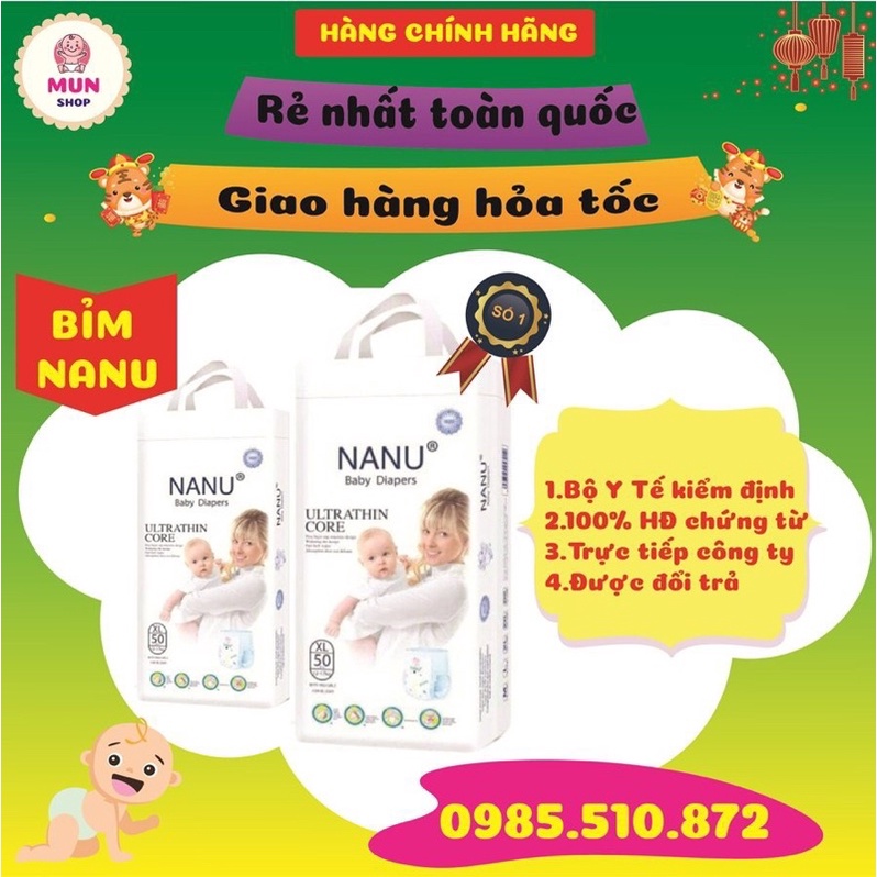 Bỉm nanu 100 Miếng Xuất Nhật, Tã Nanu siêu thấm hút đủ Size S100-M100-M100-L100-XL100-XXL100-XXXL100