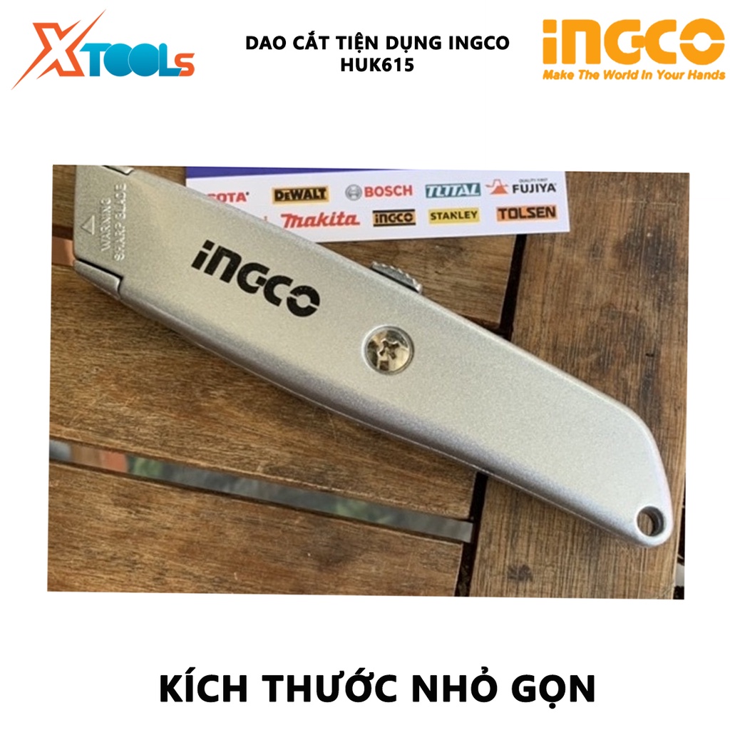 Dao cắt tiện dụng INGCO HUK615, dao cắt đa năng, lưỡi dao 61x19mm, chất liệu hợp kim cao cấp, công cụ cắt tỉa