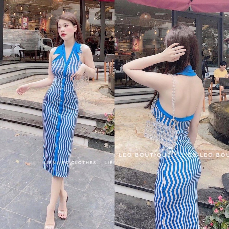 Đầm body cổ yếm sọc | BigBuy360 - bigbuy360.vn
