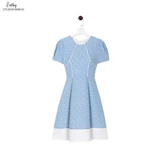 Đầm phom A Cathy Clans tùng phối trắng hoa nhí - xanh
