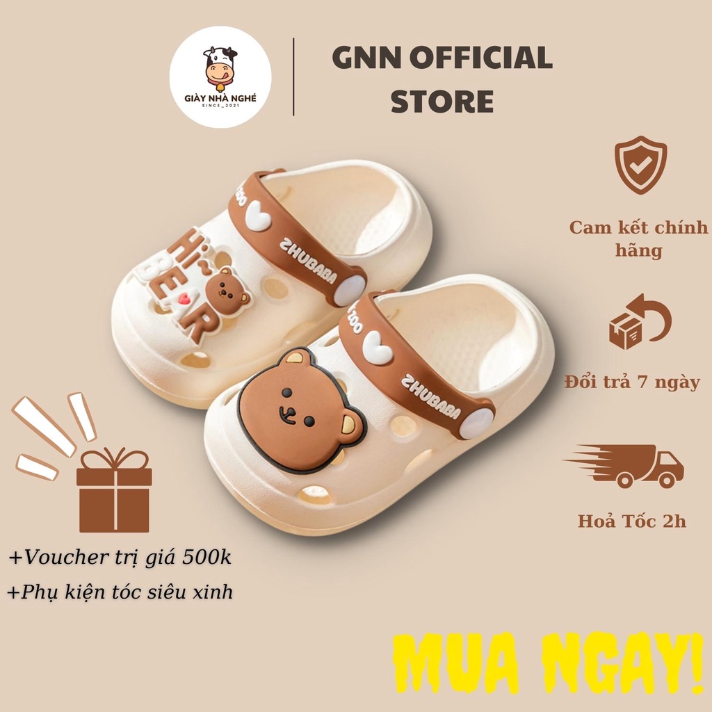 Dép cho bé - Dép sục cross ZHUBABA chất liệu nhựa EVA siêu nhẹ cao cấp hình gấu hi bear dễ thương cho bé trai bé gái