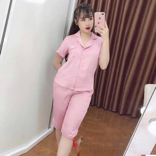 ( Freesize Lụa ) Đồ Bộ Pijama Lụa viền bèo - Tay Ngắn Quần Lửng