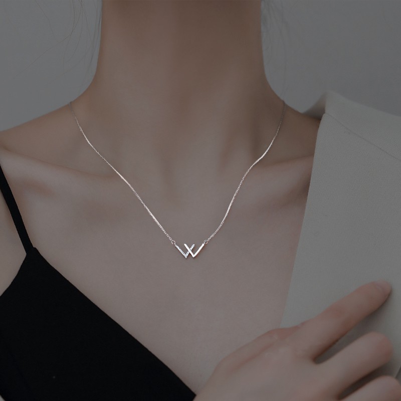 Vòng Cổ Mặt Chữ W Đính Đá Zircon Phong Cách Sang Trọng Thời Trang Hàn Quốc