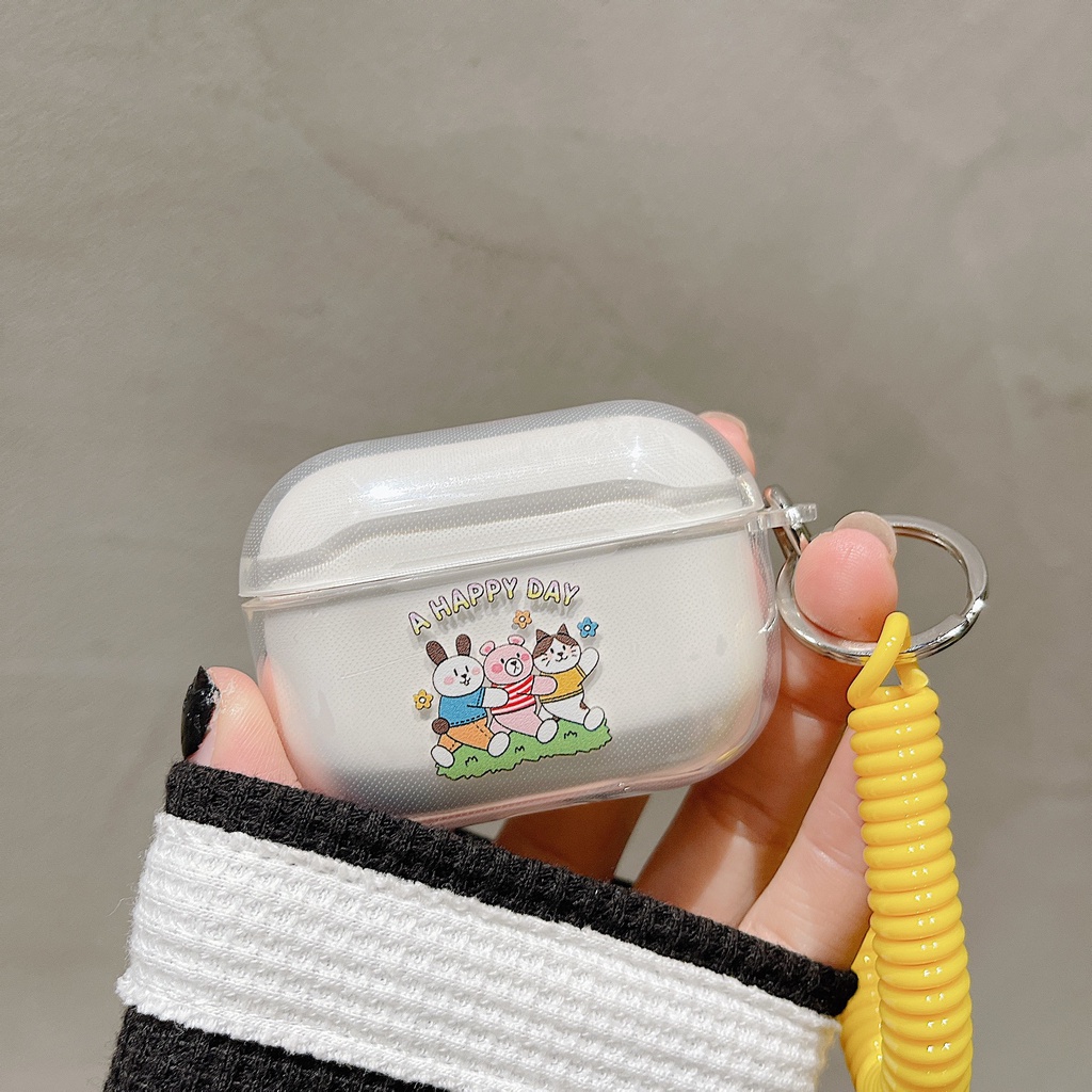 Vỏ Bảo Vệ Hộp Sạc Tai Nghe airpods 1 2 Pro 3rd Generation Pro 1/2 Trong Suốt Chống Sốc Họa Tiết Hoạt Hình Kèm Dây Đeo Kiểu Nhật Hàn