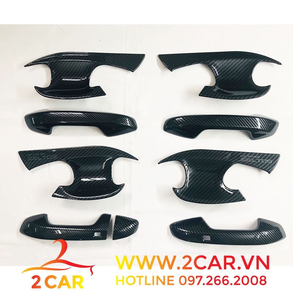 Ốp tay nắm + hõm cửa Carbon xe Kia Seltos 2020- 2021- 2022-2023-2024 vân cacbon cao cấp