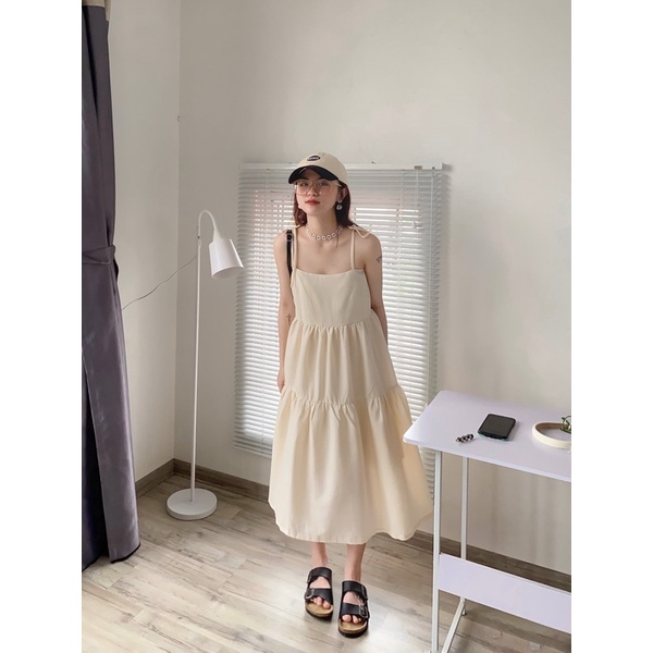 Váy Jennie tay rời xốp đũi madebymint mặc được 4 kiểu, váy hai dây đi biển, đi chơi, du lịch