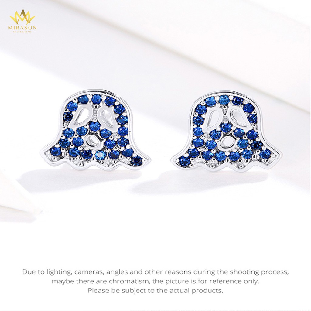 Khuyên Tai Bạc Nữ MIRASON Con Ma Cute Nạm Đá Xanh Dương MBT083