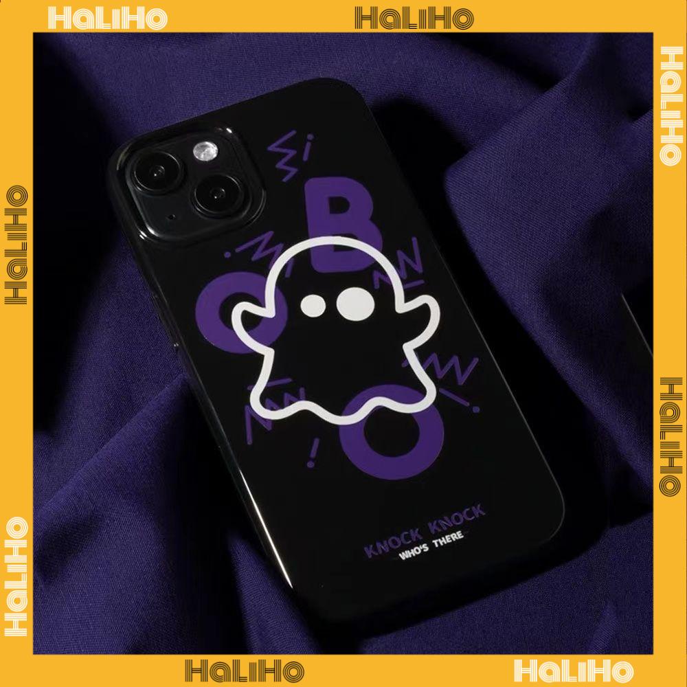 Ốp điện thoại TPU dẻo chống sốc màu đen bóng họa tiết con ma thích hợp cho iPhone 14 13 12 11 Plus Pro Max 7 Plus X XR