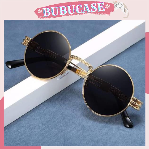 Kính thầy bói tròn cao cấp viền vàng phong cách vintage - Tặng hộp đựng kính khăn lau