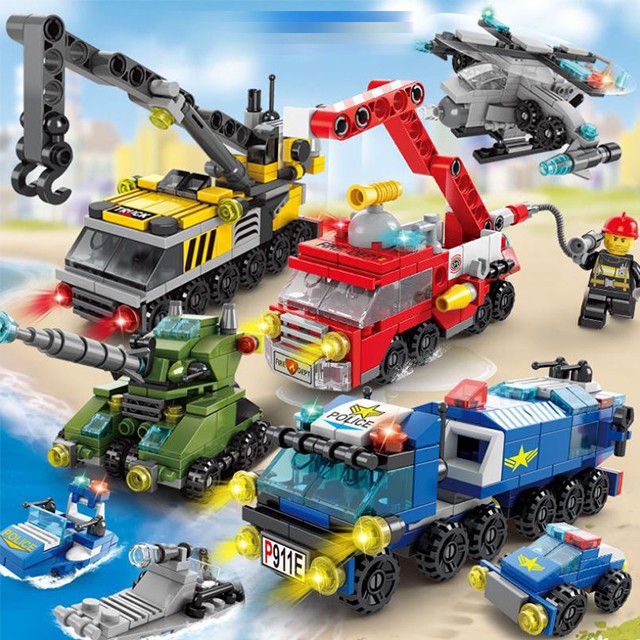Combo 3 Xe Đồ Chơi Nghề Nghiệp [FREESHIP❤️] Xếp Hình Xe Cứu Hỏa Xếp Hình Xe Cần Cẩu Và Xếp Hình Xe Cảnh Sát