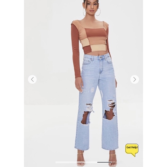 Áo tay dài F21 Ribbed Colorblock Crop Top VNXK