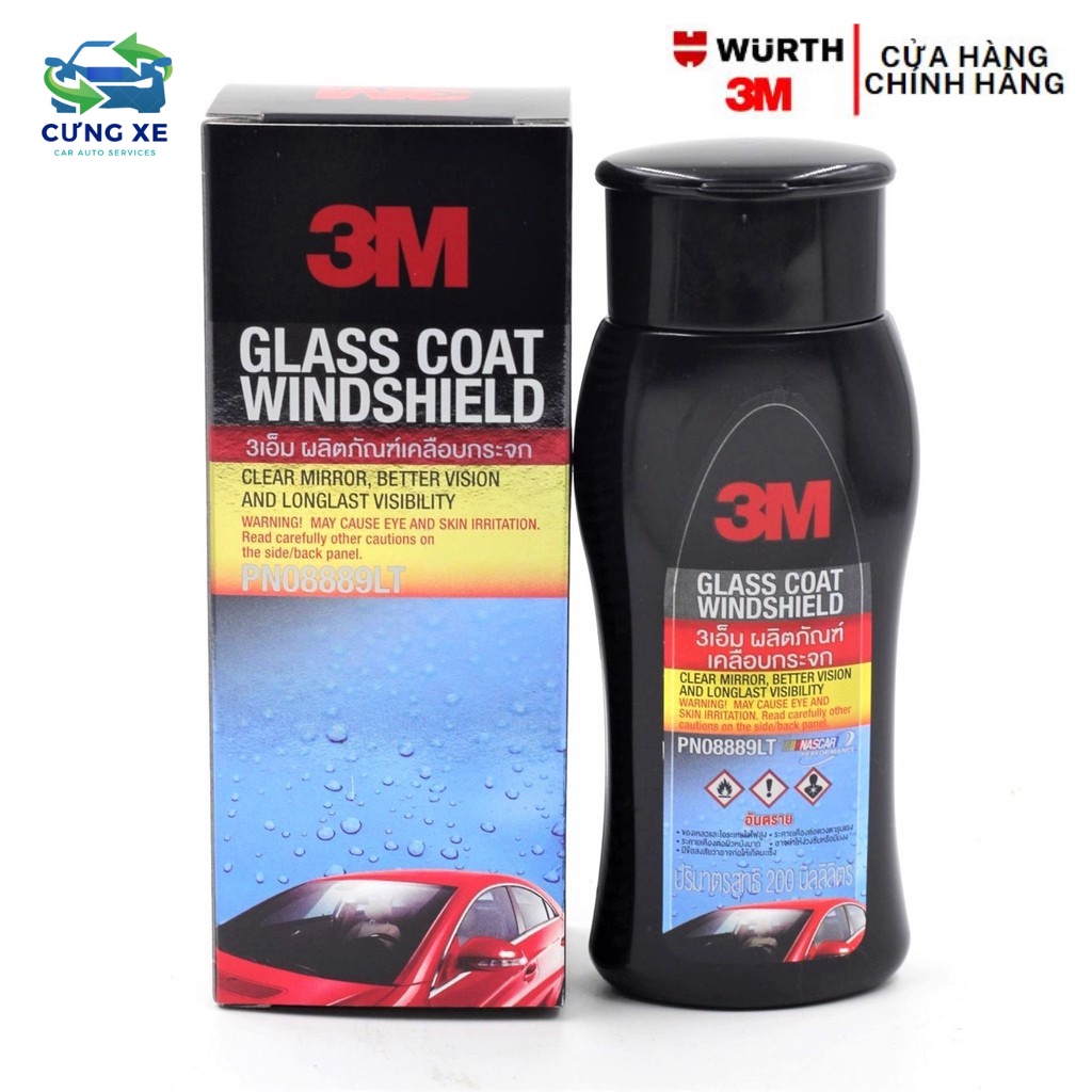 Phủ nano chống bám nước trên kính xe ô tô 3M GLASS COAT WINDSHIELD 08889LT