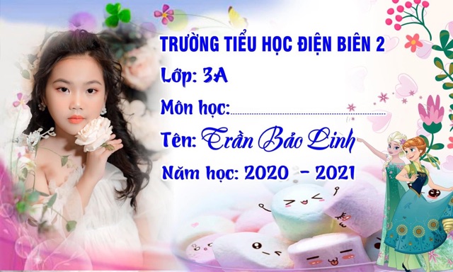 Nhãn vở in hình bé, Sét 30 nhãn tặng 64 sticker tên bé