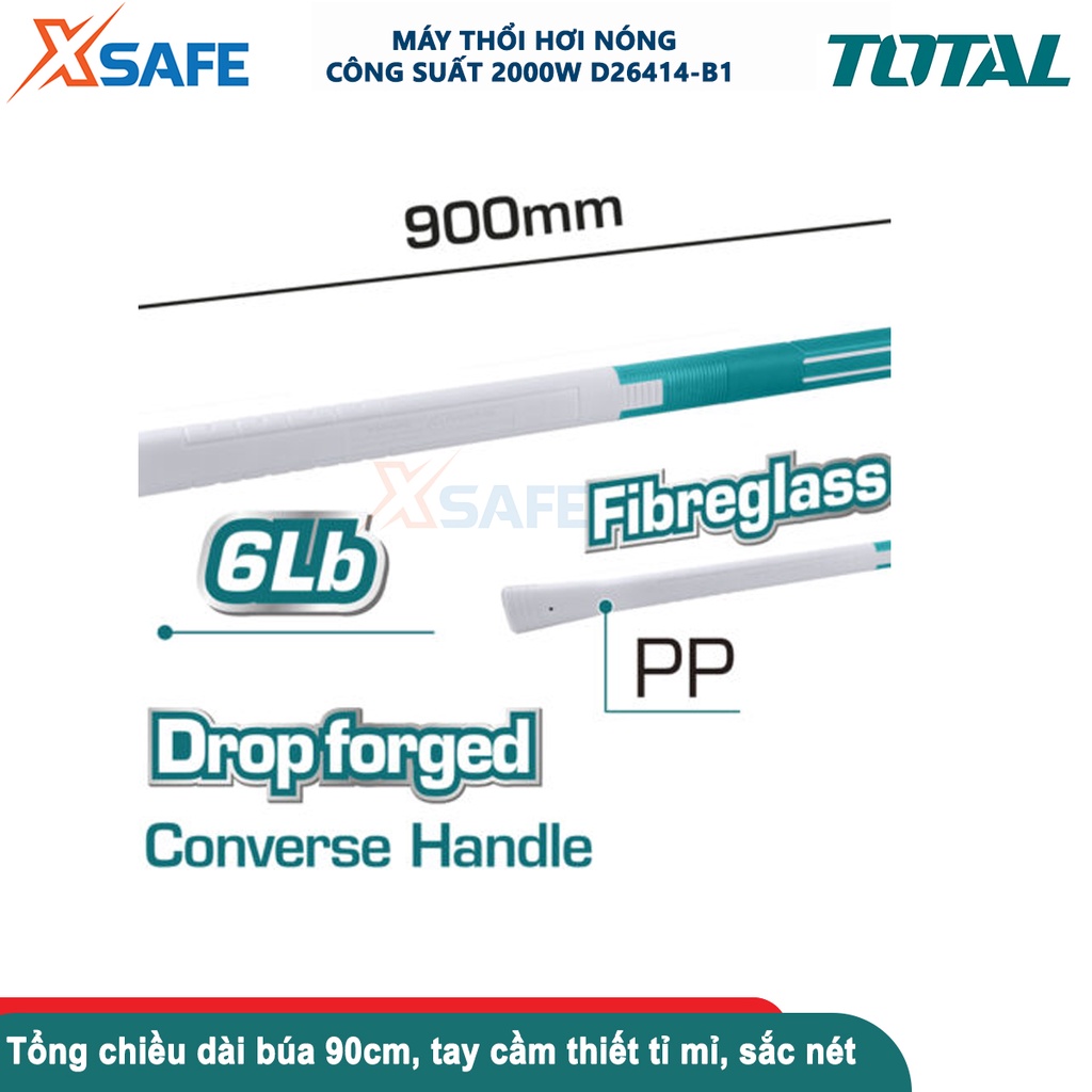 Búa chẻ 6LB TOTAL THT78206D, búa chẻ (tay cầm ngược) đầu búa được đúc rèn nguyên khối, chịu nhiệt, thép cacbon 45[XSAFE]