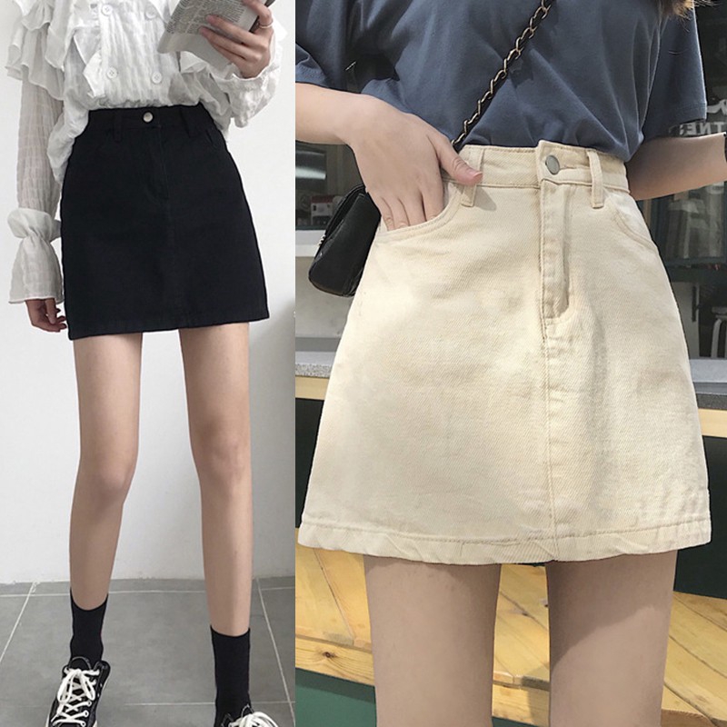 Chân Váy Denim Chữ A Lưng Cao Màu Trơn | BigBuy360 - bigbuy360.vn