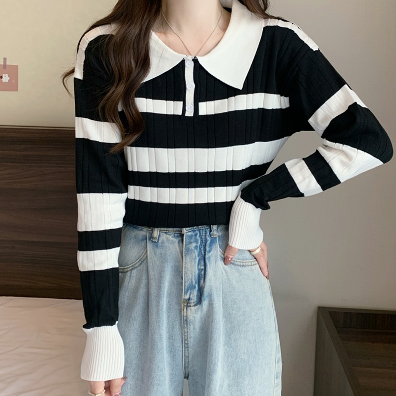 Áo Sweater Dệt Kim Tay Dài Kẻ Sọc Kiểu Retro Cá Tính Cho Nữ