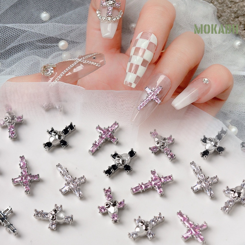 Phụ Kiện Trang Trí Móng Tay Nghệ Thuật Hình Chữ Thập 3D Bằng Kim Loại Màu Sắc Sống Động Dễ Sử Dụng