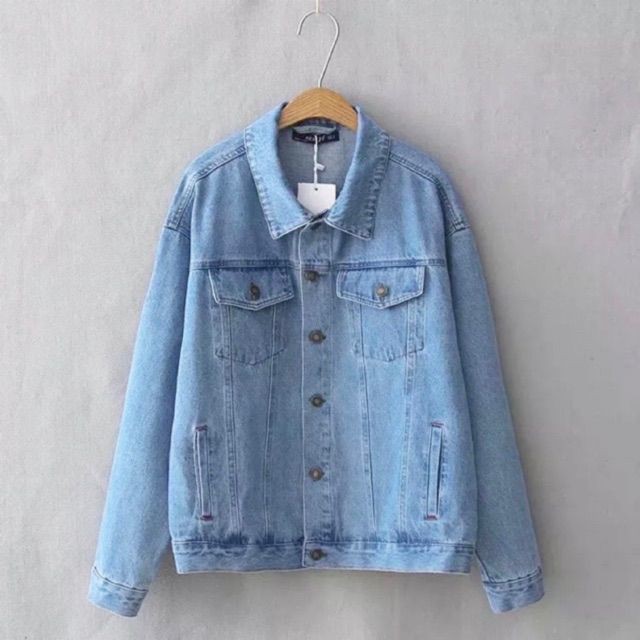 { 6 Túi  } Áo KHOÁC JEAN Khoác Bò Nam Nữ Trơn Cổ bẻ Hàn Quốc màu Xanh, Đen đơn giản  [hình Thật] Cao cấp