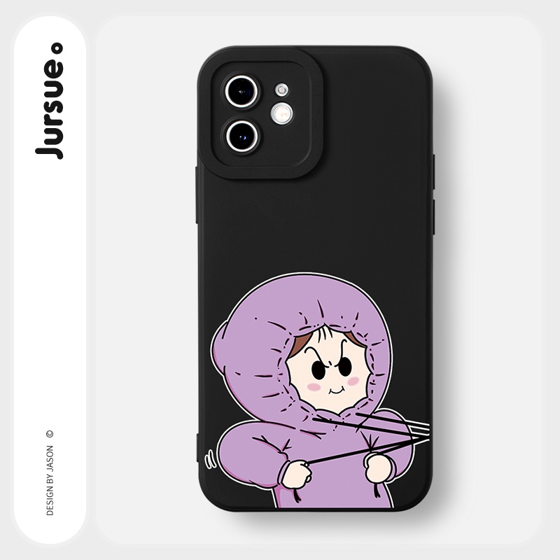 Ốp lưng JURSUE hoạt hình cặp đôi dễ thương đẹp đen Cho iPhone 14 13 12 11 Pro Max SE 2020 X XR XS 8 7 ip 6S 6 Plus Y2244