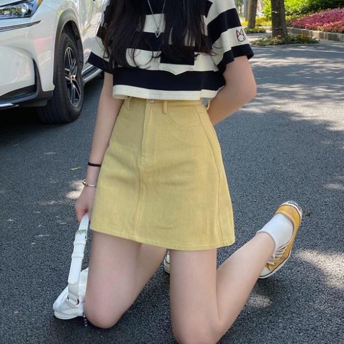 Chân váy jean Lưng Cao Dáng Chữ A Phong Cách Hàn Quốc