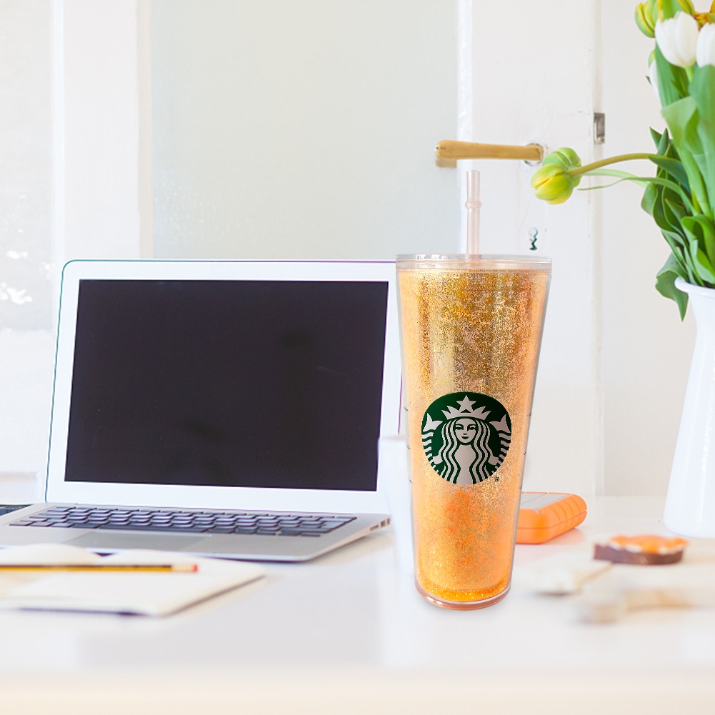 Cốc hai lớp Starbucks lấp lánh kim tuyến laser có hống hút 710ml/473ml
