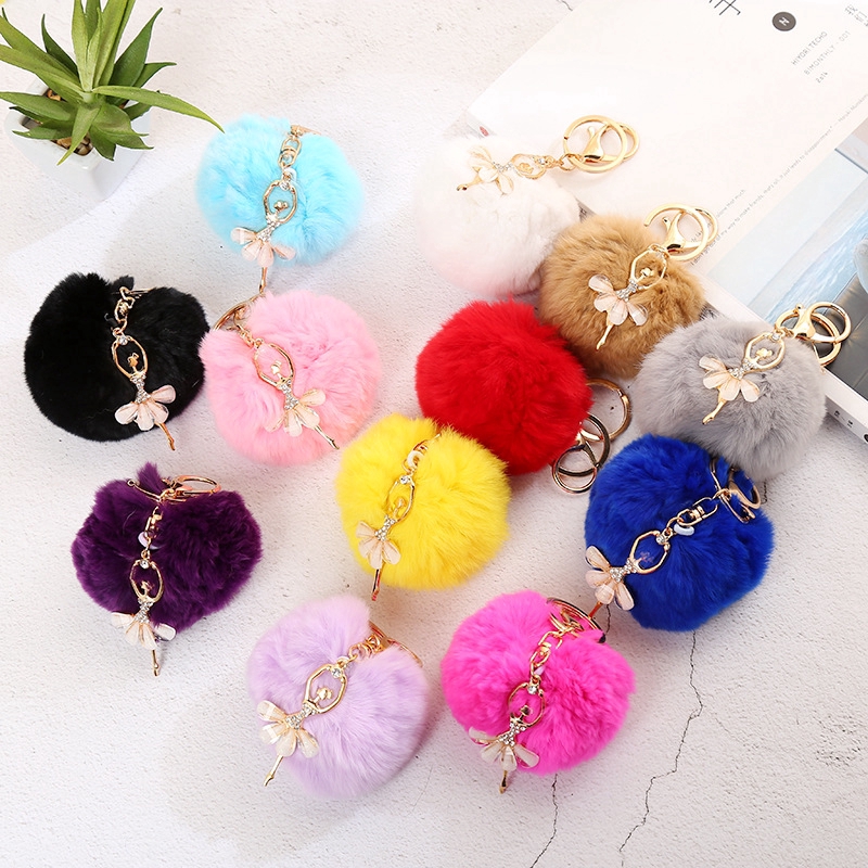 [Mã FASHIONCB264 giảm 10K đơn bất kỳ] Móc khóa đính bóng lông nhiều màu sắc lựa chọn
