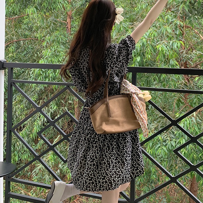 Đầm SUXI chữ A lưng cao họa tiết hoa phong cách vintage cho nữ