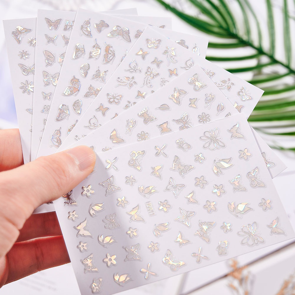 Miếng Dán Trang Trí Móng Tay Họa Tiết Bướm 3D Nhiều Kiểu Màu Vàng/ Bạc