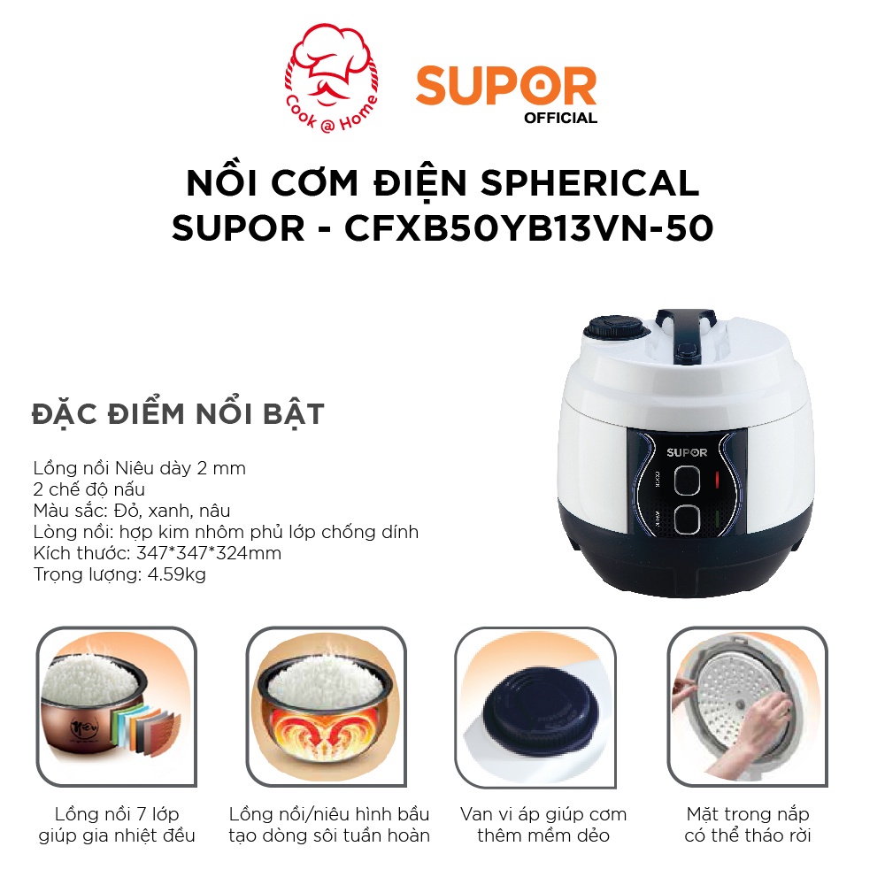 Nồi cơm điện Niêu Spherical Supor CFXB50YB13VN - 1.8L, 500W