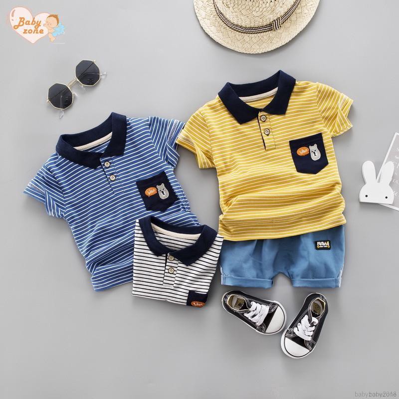 Set áo thun sọc ngang &amp; quần short cho bé trai