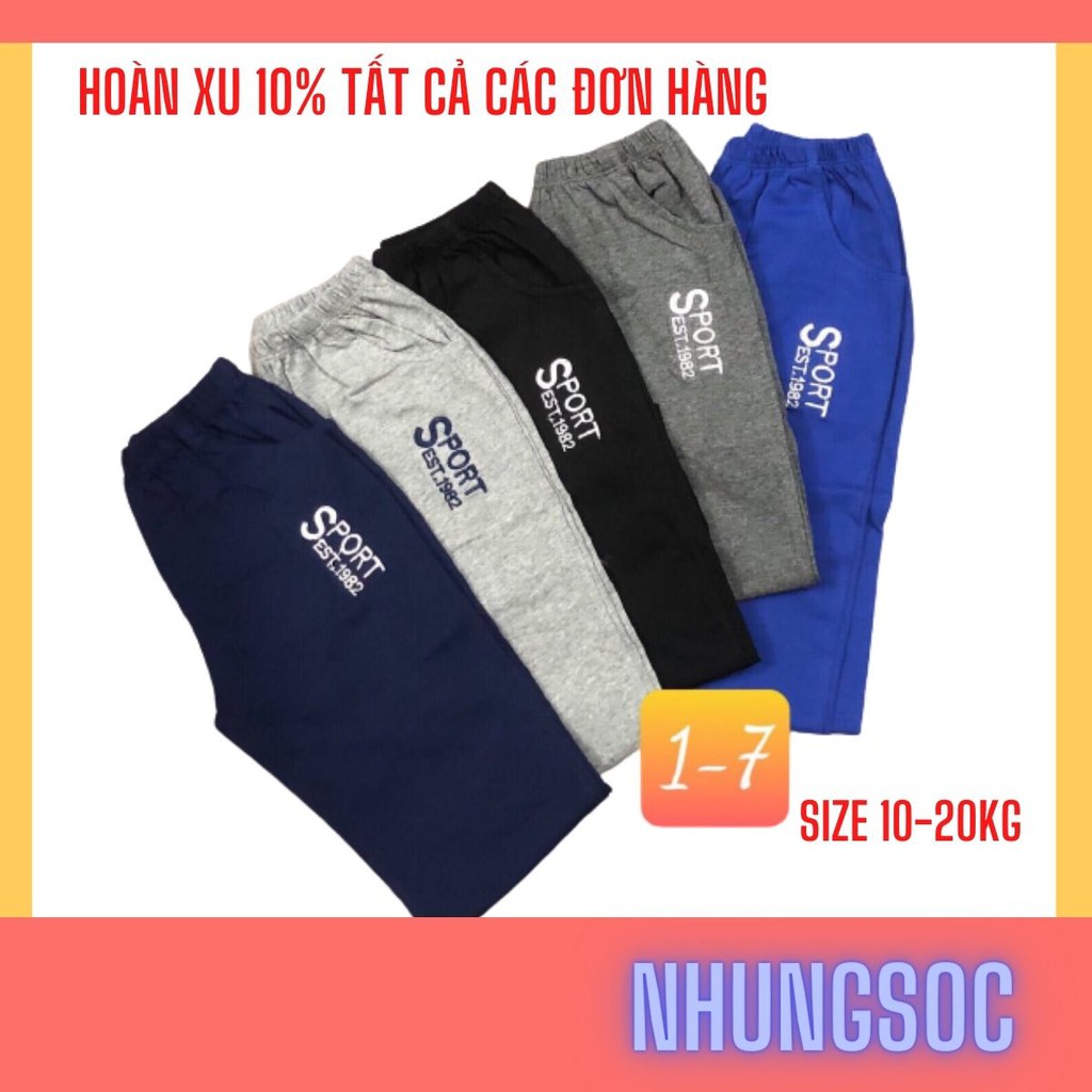 Quần dài cotton dáng thể thao cho bé 10-20kg thêu chữ Sport