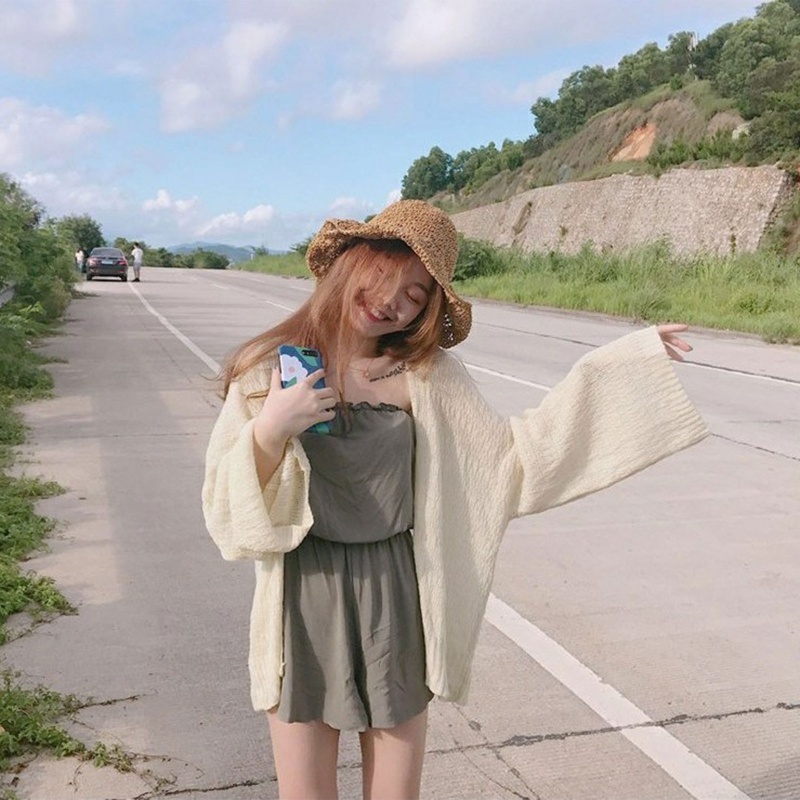 Brroa Áo Khoác Ngoài Bikini Dệt Kim Tay Dài Màu Trơn Chống Nắng Thời Trang Đường Phố Mùa Hè Cho Nữ