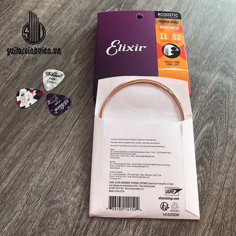 Dây cao cấp Elixir size 11 cho đàn Acoustic - Dây bọc 1 lớp phoshor chống rỉ - Tặng Pick Alice khi đặt hàng