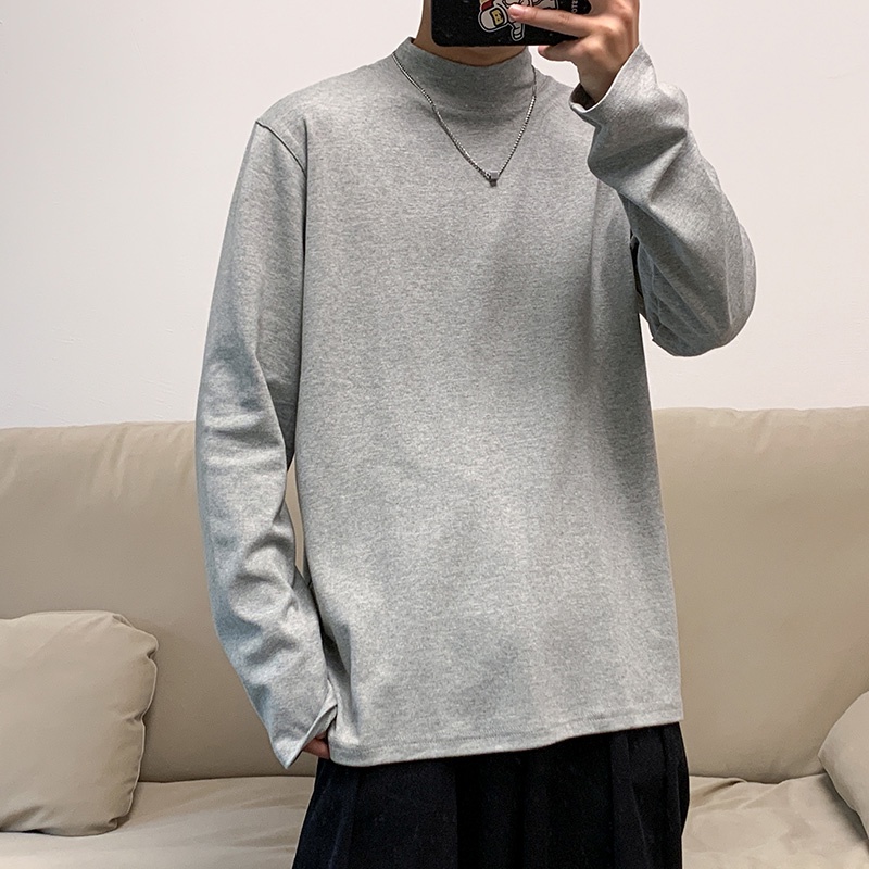Áo thun tay dài cổ cao thời trang dành cho nam Hàn Quốc unisex simple cotton áo dài tay
