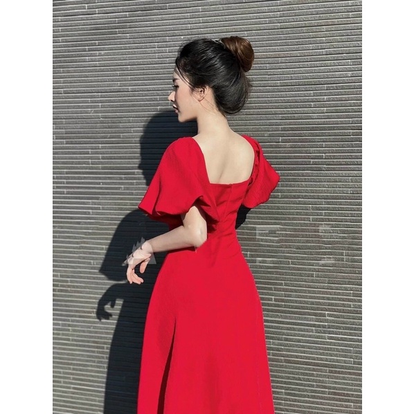 ĐẦM MAXI CỔ VUÔNG NÚT BỌC TAY PHỒNG 4M sp000024