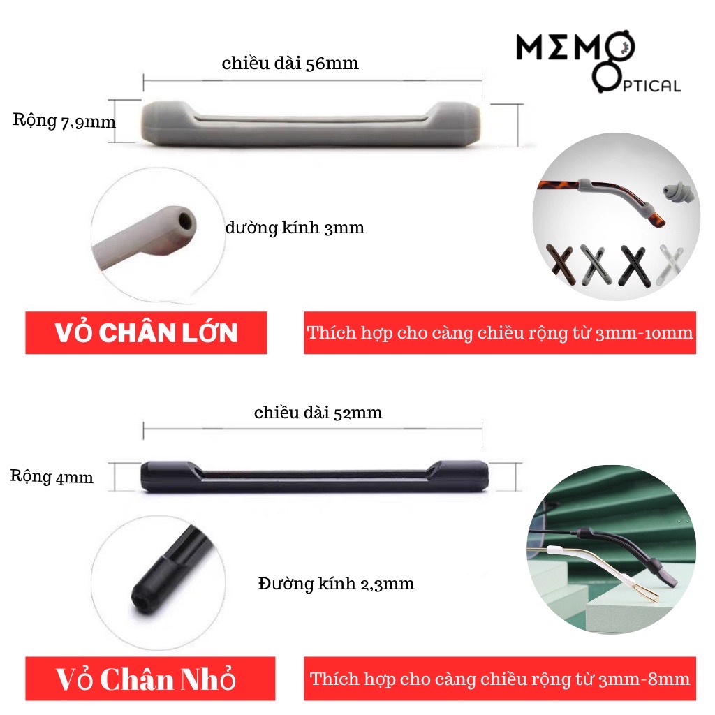 Đệm Cao Su Bọc Chân Gọng Kính Lớn Chống Rơi Trượt Mắt Kính,Miếng Bọc Càng Kính Êm Tai Memo Optical - Nhiều cỡ