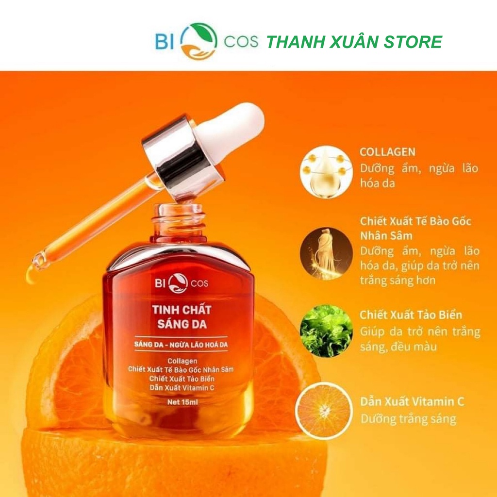 Tinh Chất Serum Dưỡng Trắng Sáng Da Mặt BioCos, Chứa Vitamin C Chống Lão Hóa, Dưỡng Ẩm Da Và Se Khít Lỗ Chân Lông.