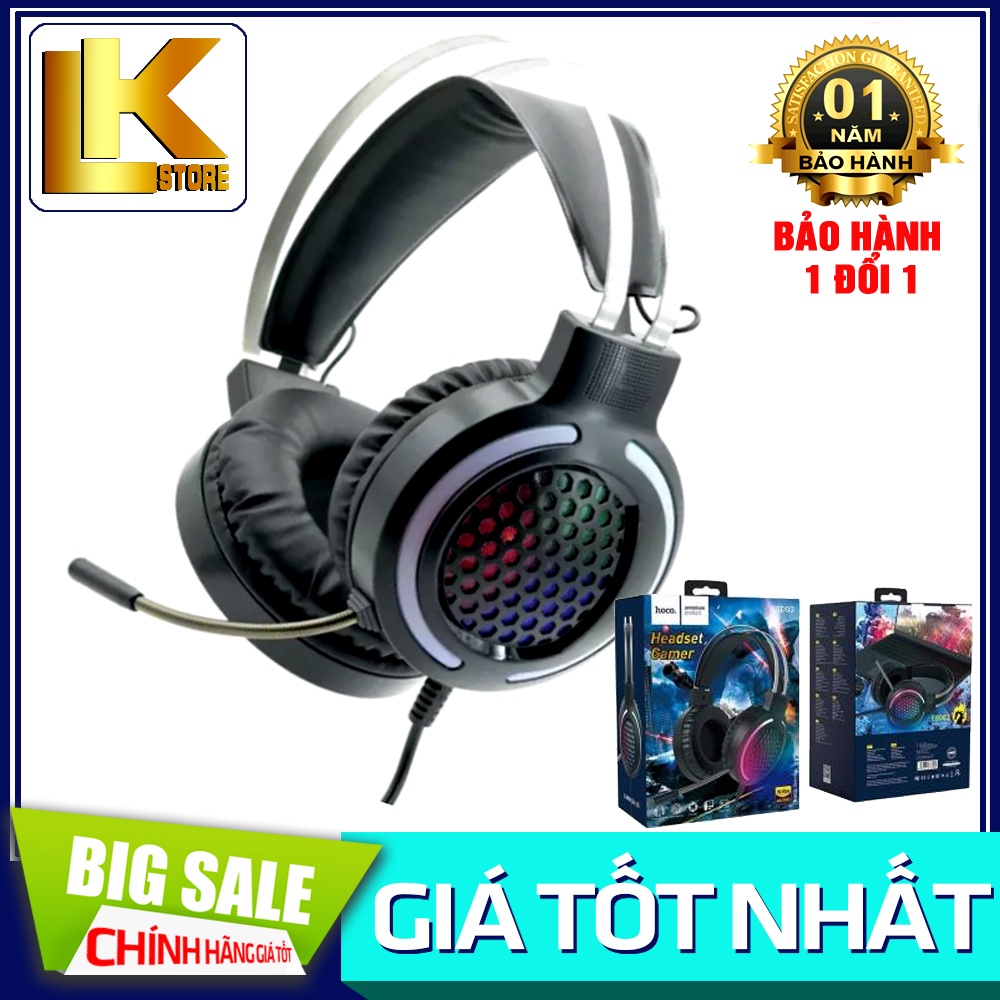 Tai Nghe Chụp Tai Gamming Hoco ESD03 - Led RGB Bắt Mắt, Cách Âm Không Gây Đau Tai - BẢO HÀNH CHÍNH HÃNG