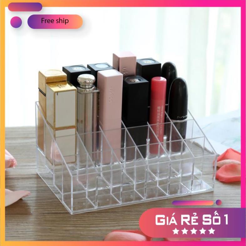 Khay Đựng Son 24 Ô Trong Suốt, Khay Đựng Son Và Mỹ Phẩm Loại Nhỏ Cùng Cọ Trang Điểm Chất Liệu Mica