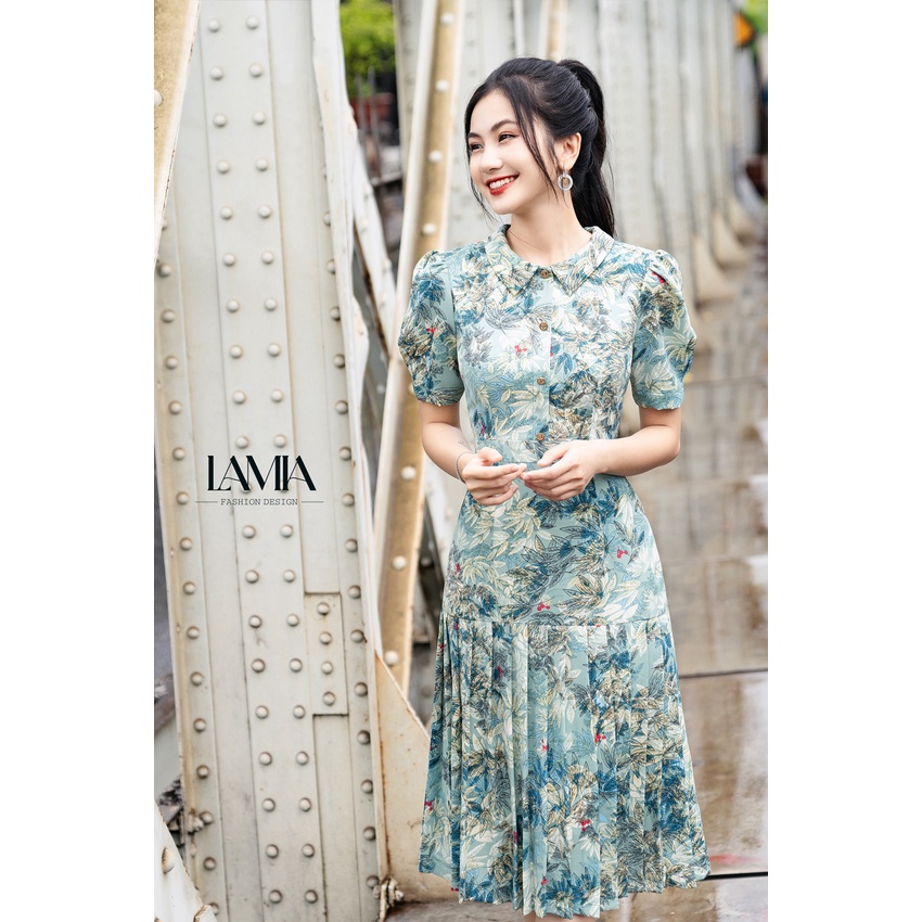 Váy đầm nữ Lamia Design LD133 màu xanh ngọc họa tiết hoa Paisley sang trọng