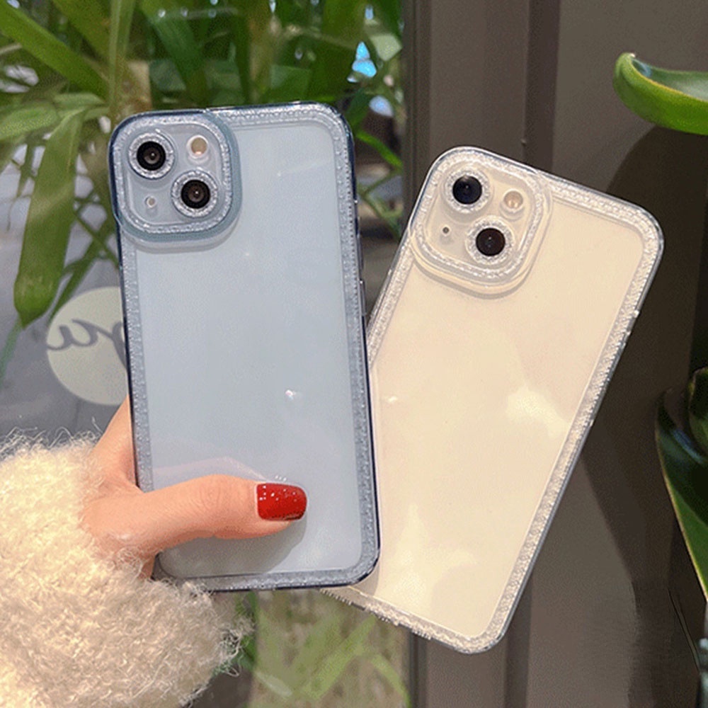 Ốp điện thoại TPU mềm trong suốt viền đính kim cương cao cấp cho for  IPhone 14 pro max 13 12 11 Pro Max X XR 8 7 Plus