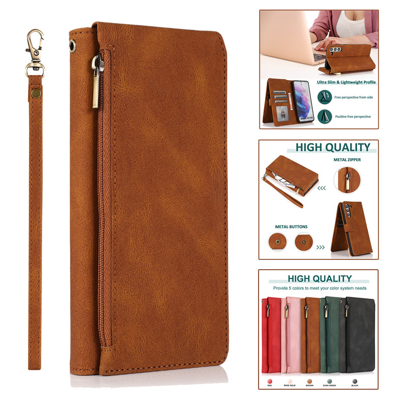 Bao da điện thoại kiêm ví đựng thẻ có khóa kéo thời trang cho Samsung Note 9 10 Note20 S10 S20 FE Plus