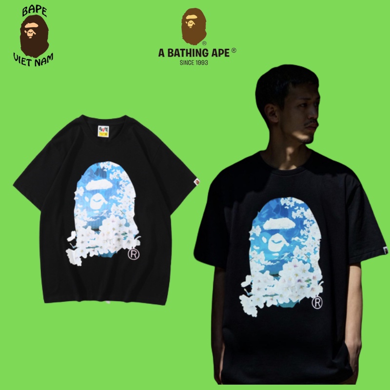 Áo Tee Bape x Sakura hoa anh đào Xanh , Áo Thun Bape Shark Cá mập, chất liệu Cotton, màu đen BapeVN