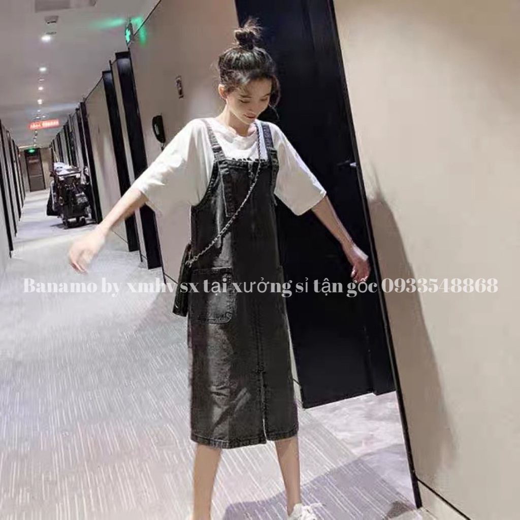 Váy yếm JEAN nữ xẻ giữa phối khóa kéo trước phong cách hàn quốc thời trang Banamo Fashion 563 | BigBuy360 - bigbuy360.vn