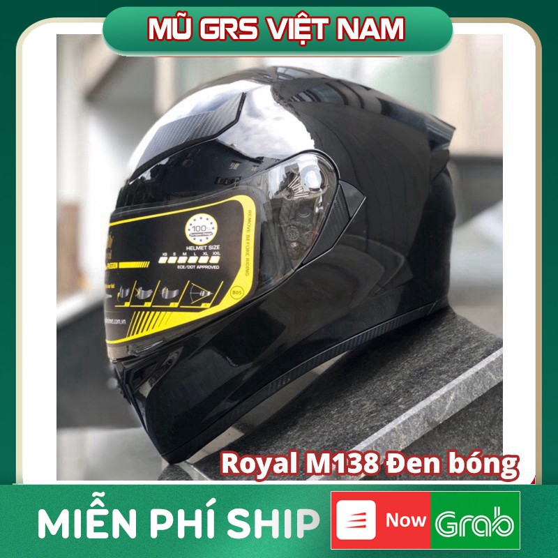 Nón bảo hiểm Royal M138 đen bóng - Kính trong, kính gương