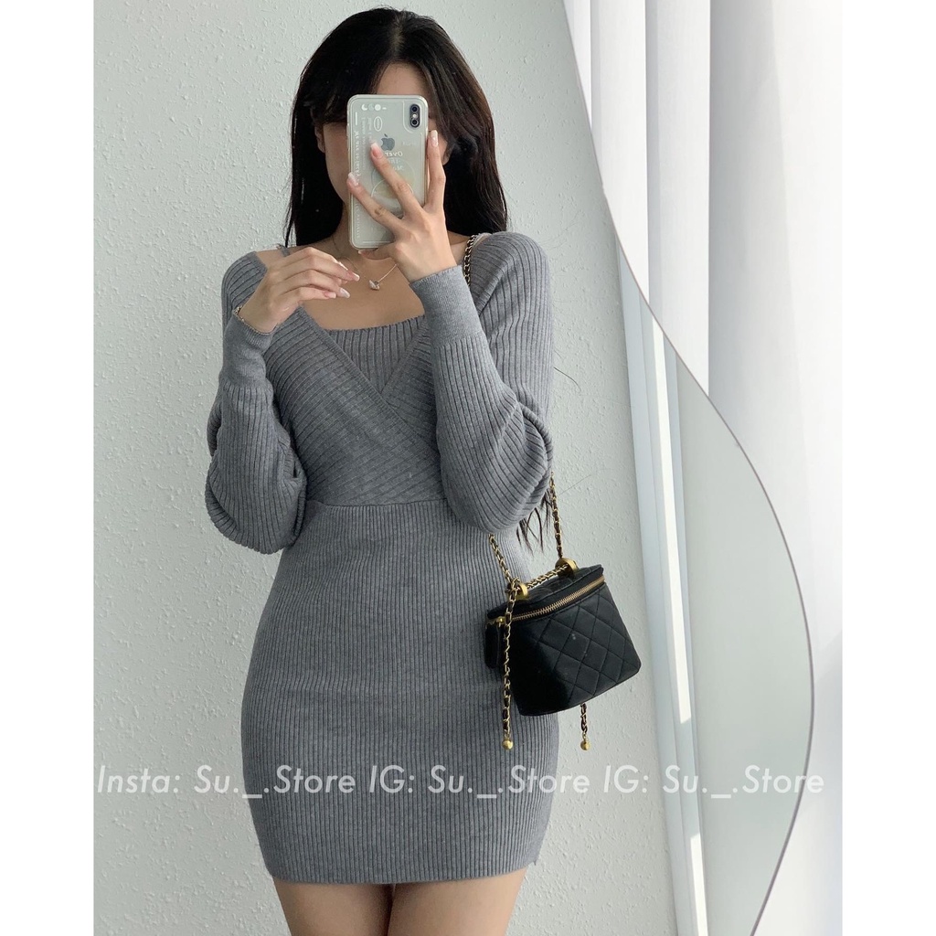 Váy len dài tay vạt chéo liền áo 2 dây V721 SUSTORE