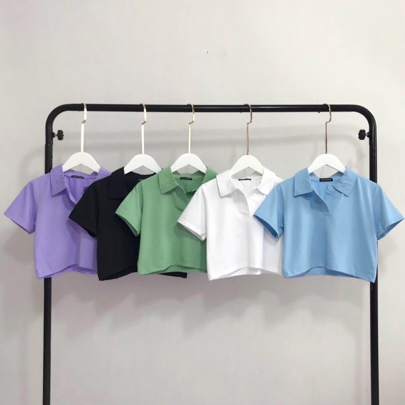 Áo croptop polo cổ trụ tay ngắn dáng ôm ulzzang 5 màu | BigBuy360 - bigbuy360.vn